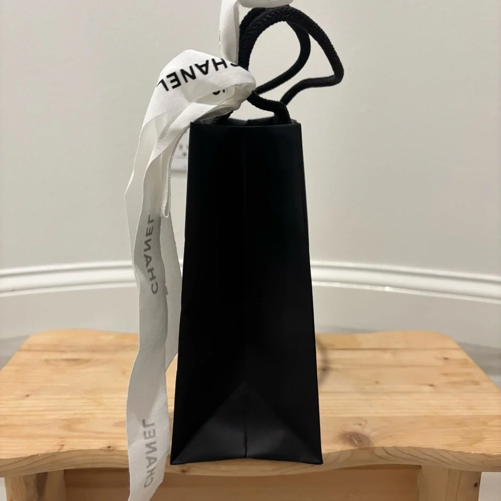 Small CHANEL Paper Shopping Gift Bag with Camellia and Ribbon